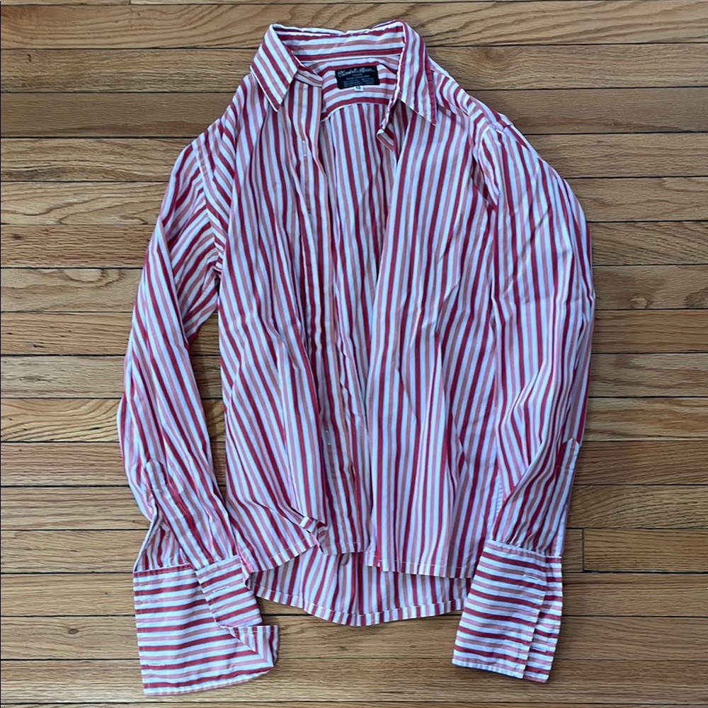 Turnbull & Asser Red and White Striped Button-Up Shirt